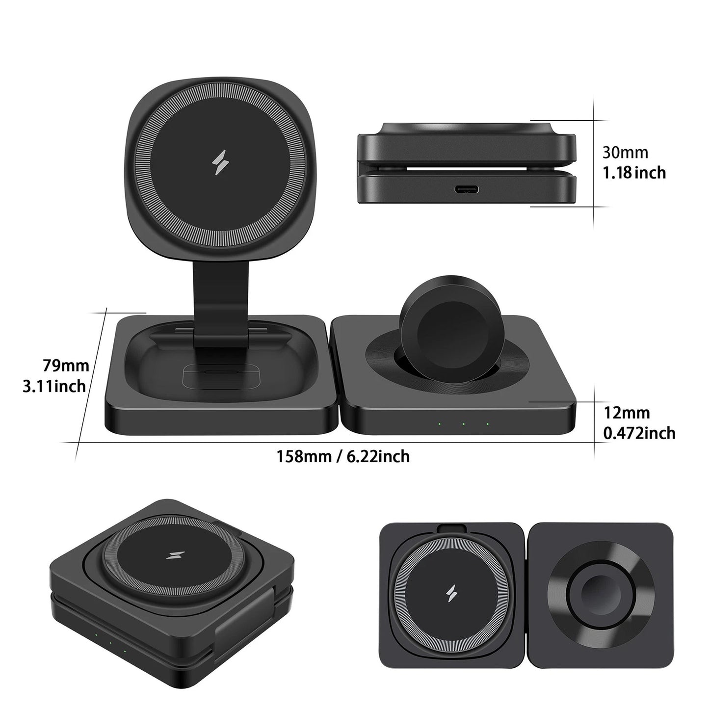 3 in 1 Wireless Charger Fast Charging Station for Apple Watch and iPhone 16 15 14 13 12