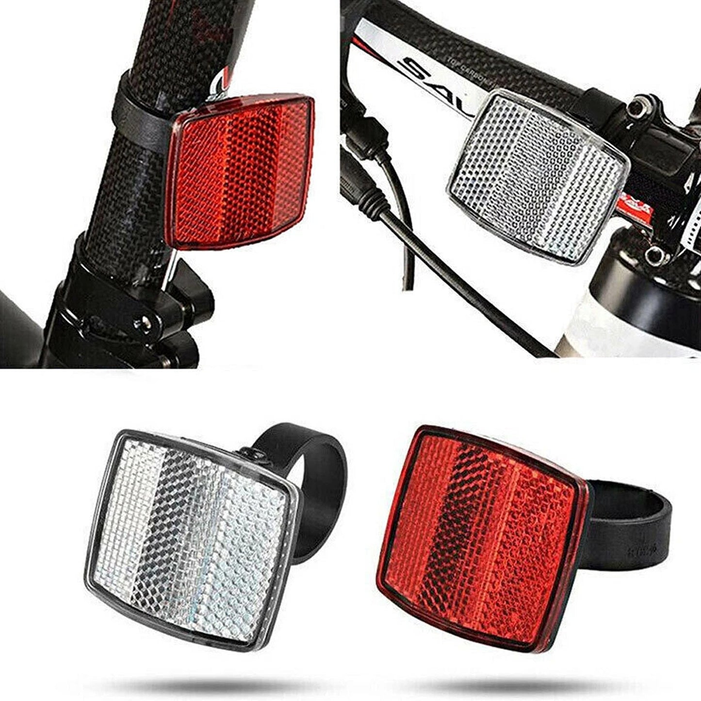 2PCS Bike Reflectors Front and Rear Handlebar Mount Red and White