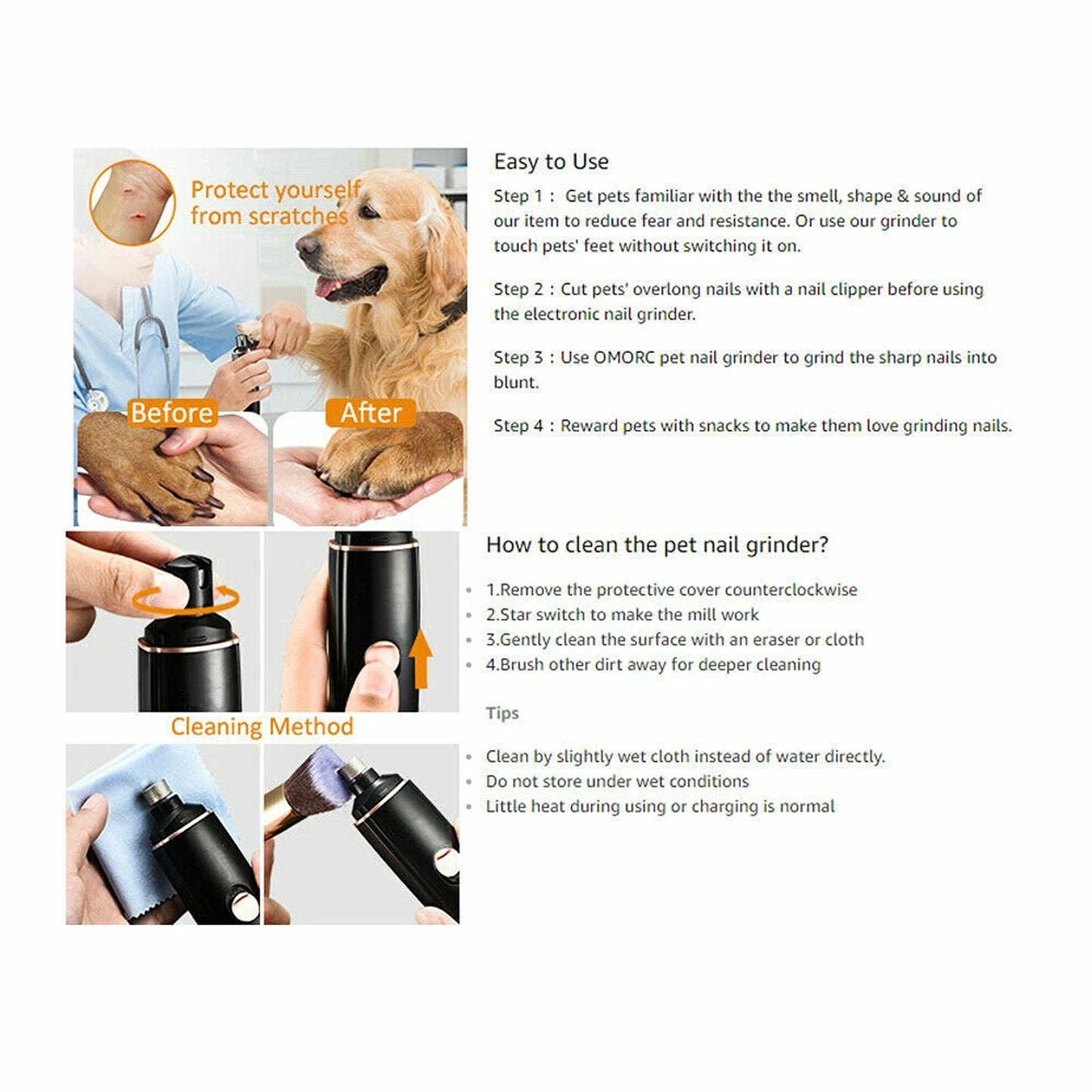 Electric Pet Nail Grinder for Dogs and Cats Claw Trimmer Grooming Tool