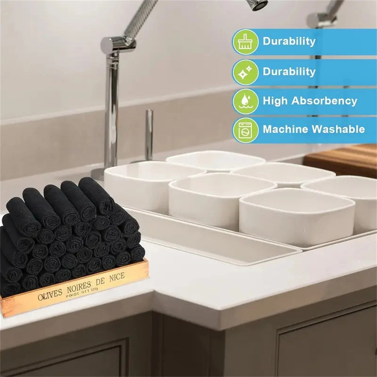 Microfiber Cleaning Cloths Towels Black 25x25cm 20 Pack
