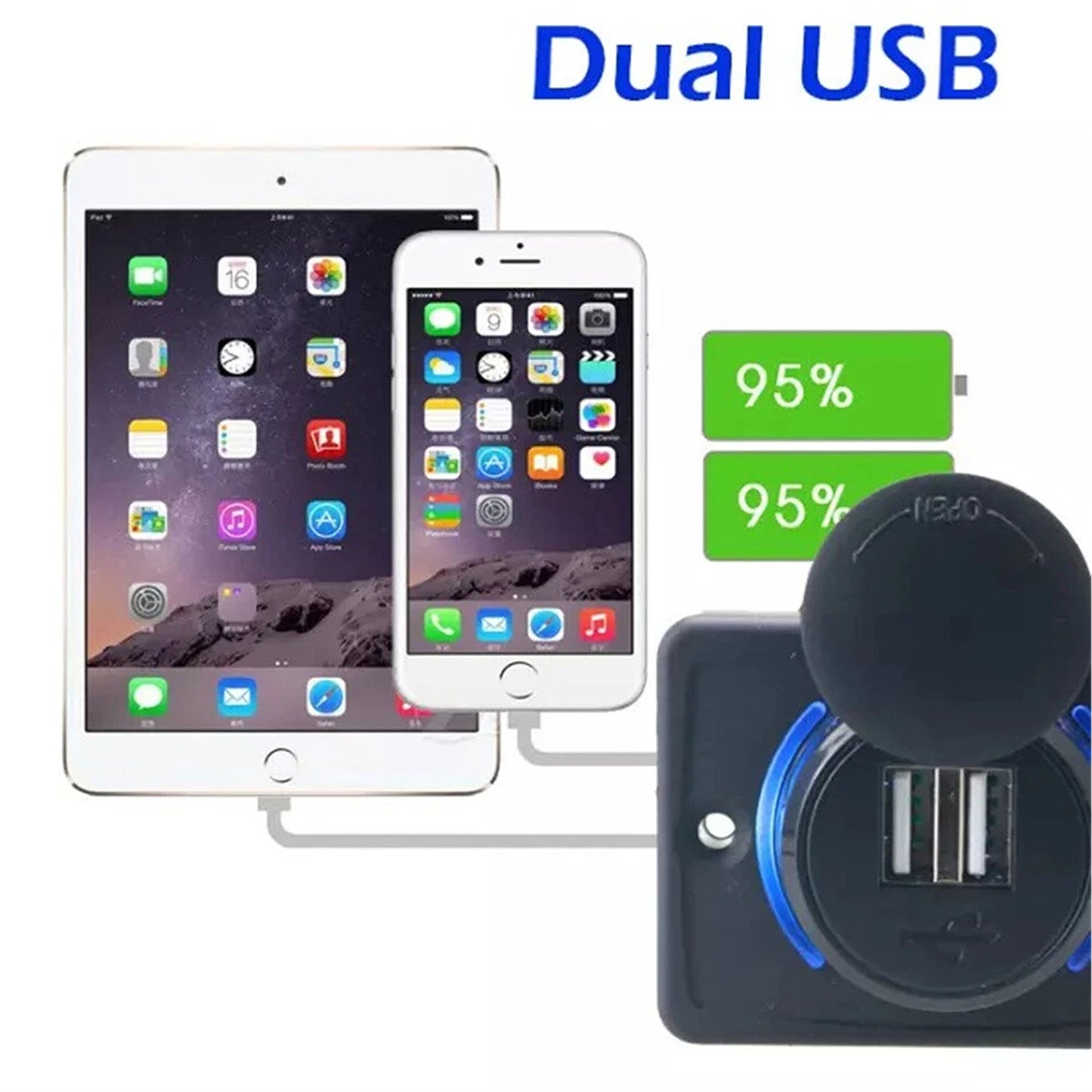 Dual USB Car Charger Socket Power Outlet 12V 24V 3.1A
