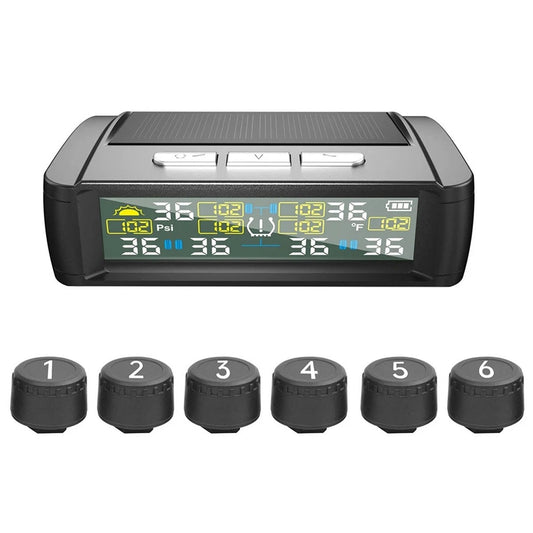 Solar Wireless TPMS Tire Pressure Monitoring System with 6 Sensors