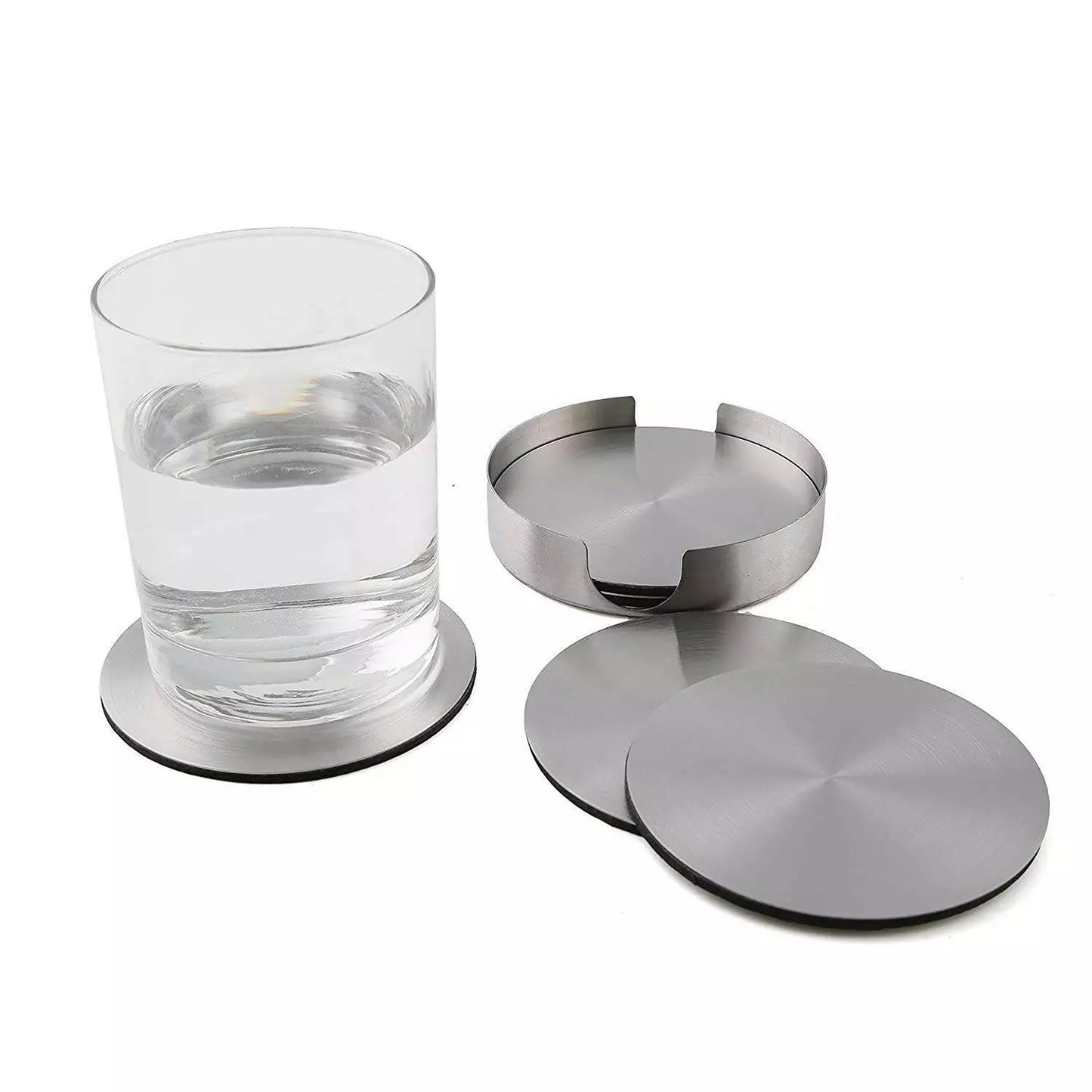 Set of 6 Stainless Steel Coasters Round Modern Drink Holders