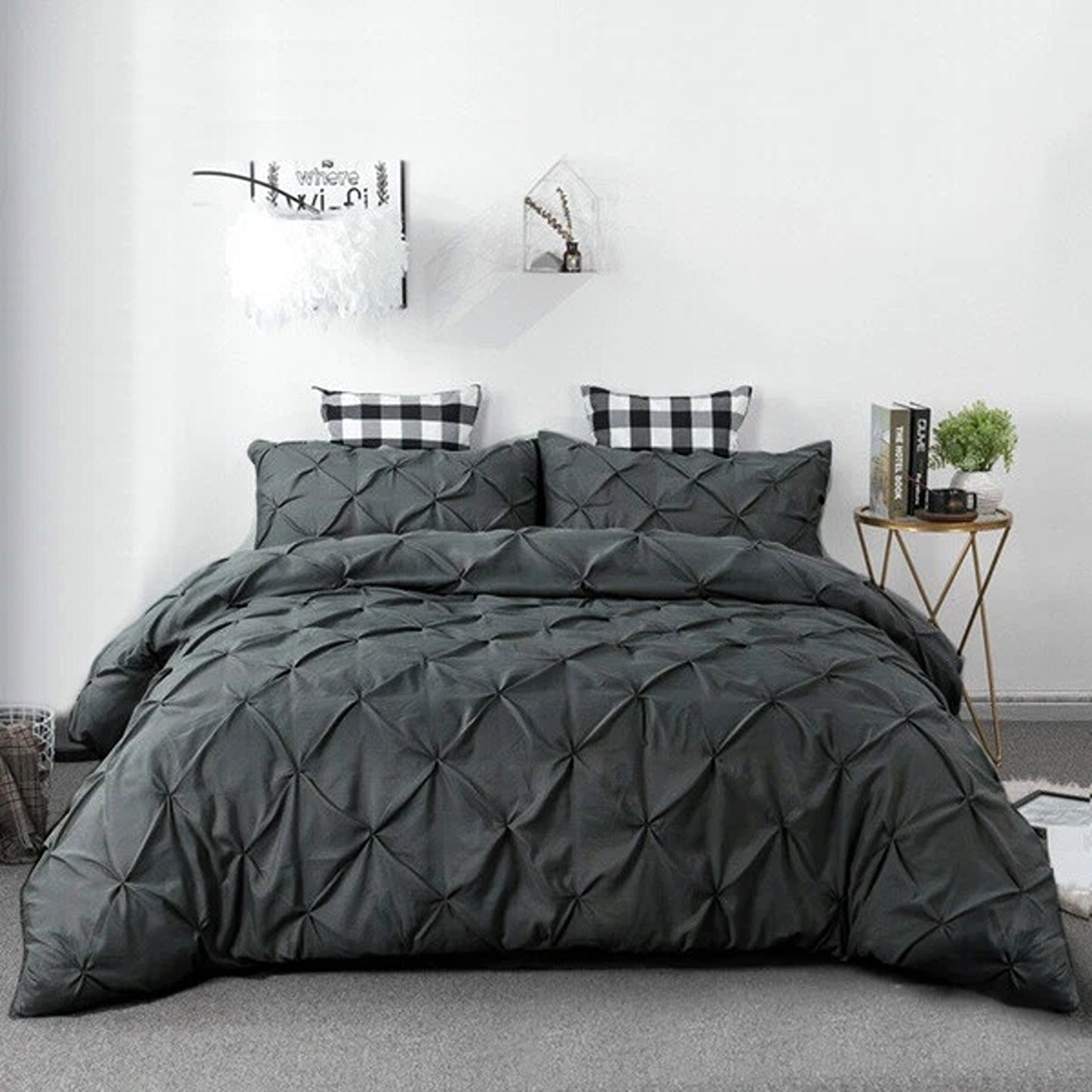 Black Diamond Pleated Quilt Cover Bedding Set All Sizes