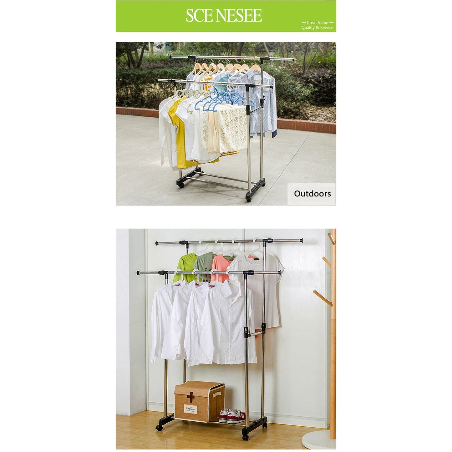 Double Clothes Stainless Steel Rack Hanger Adjustable Garment Coat Holder