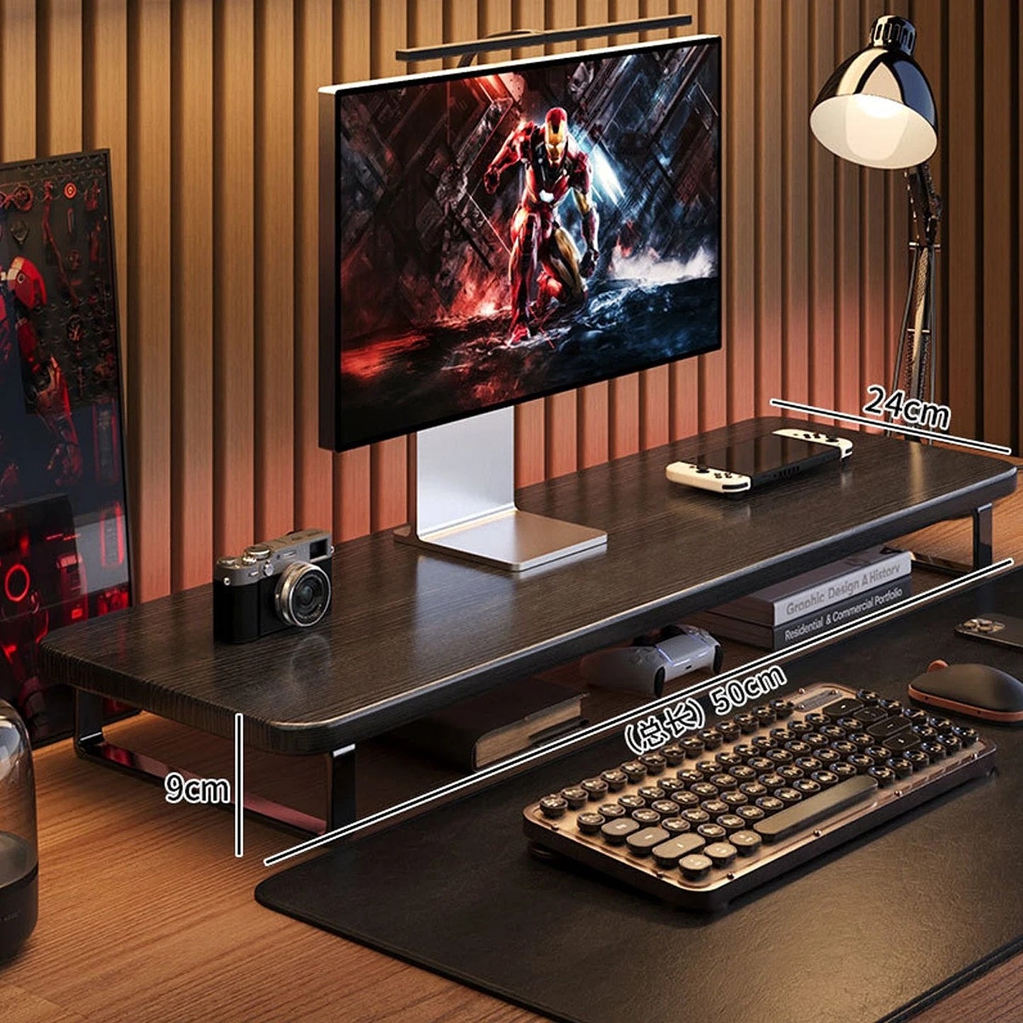 Black Monitor Riser Shelf for Improved Desk Organization