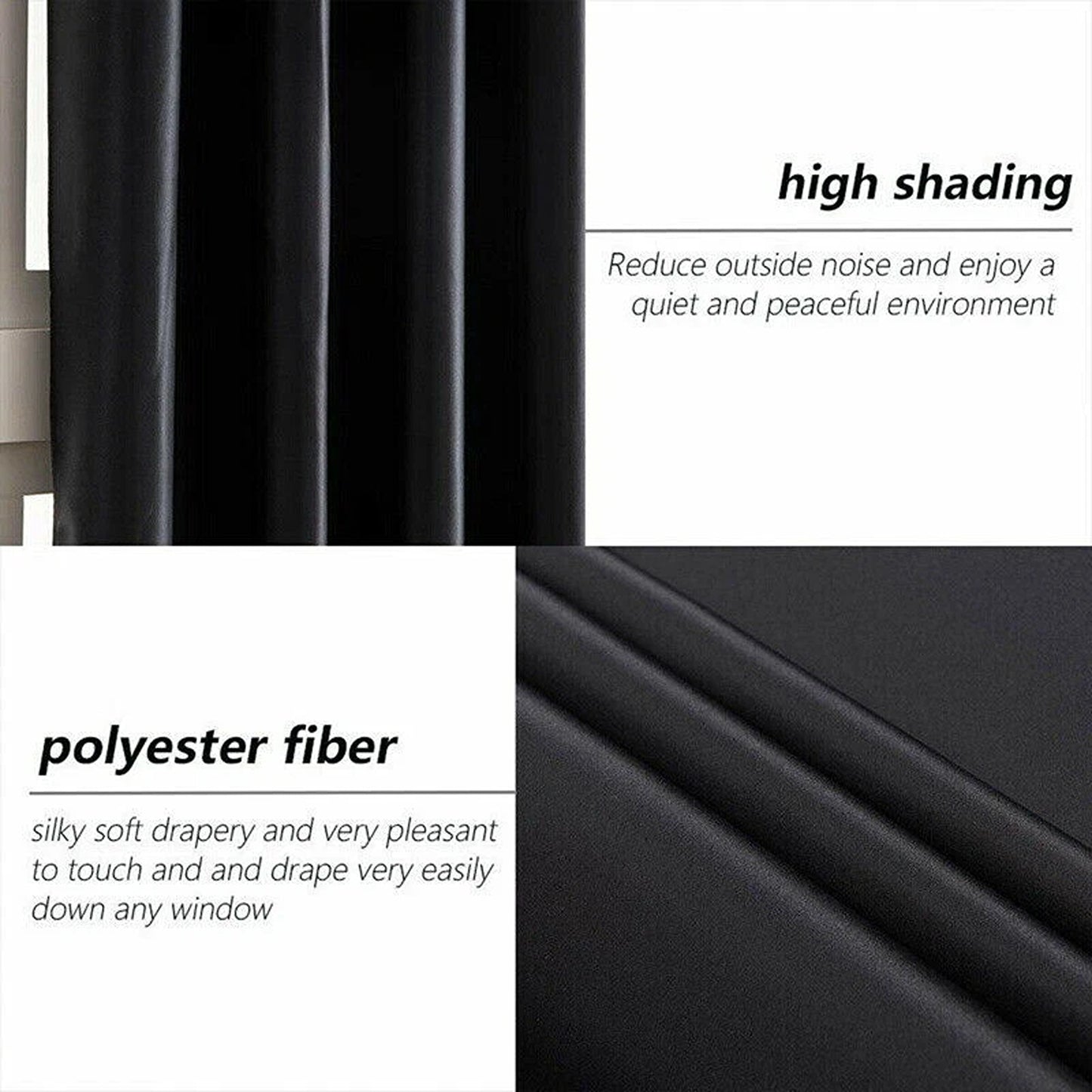 2x Eyelet Blackout Curtains Blockout Drapes for Bedroom Window Pair - Black
