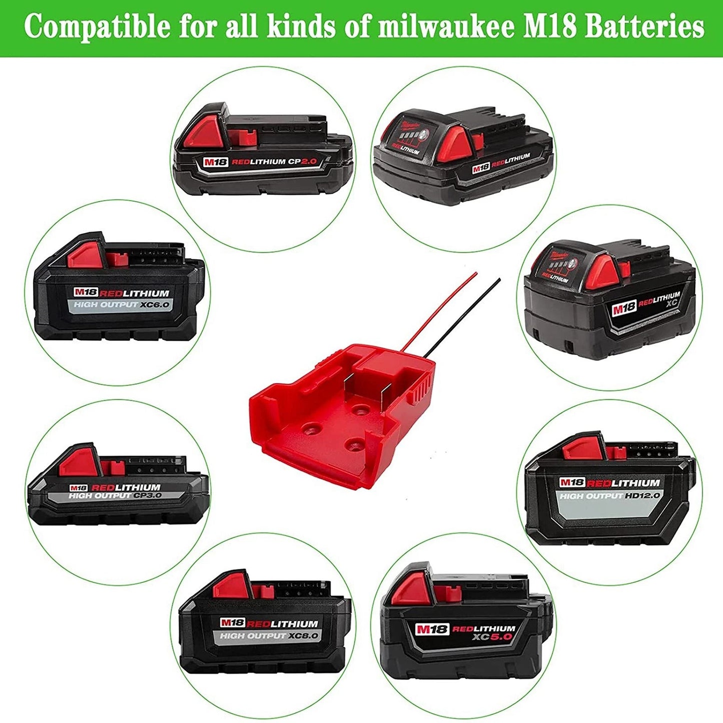 Battery Adapter For Milwaukee M18 18V Red