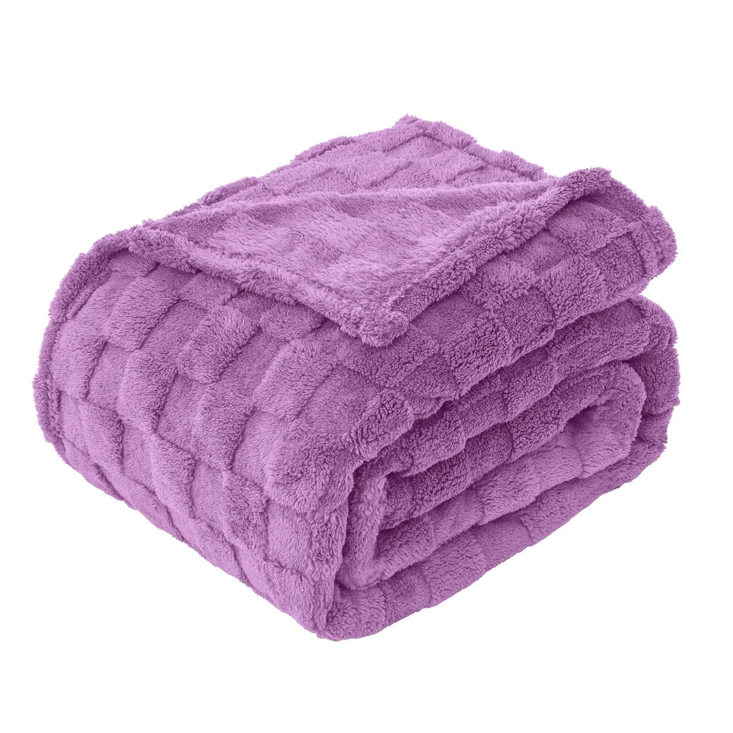 Warm Soft Throw Blanket Plaid Coral Fleece for Couch or Bed - Lavender