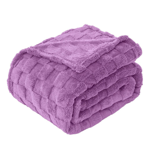 Warm Soft Throw Blanket Plaid Coral Fleece for Couch or Bed - Lavender