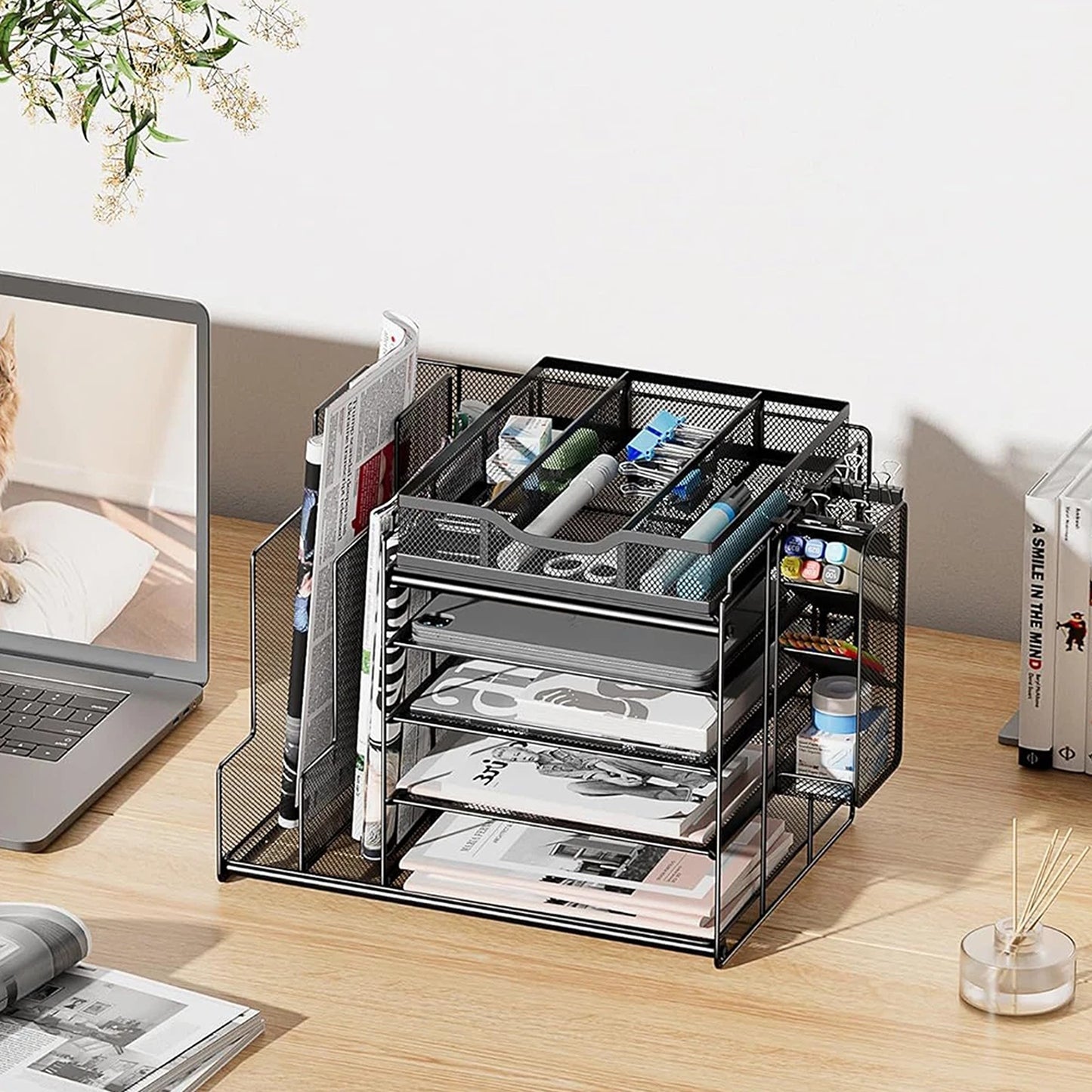 Desktop Document Organizer File Holder Paper Storage Rack Home Office Tray