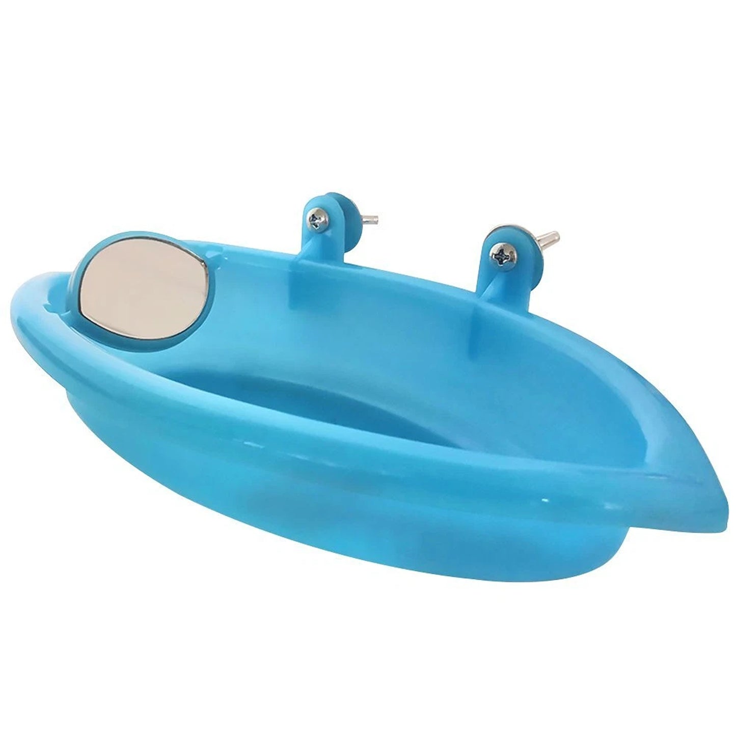 Bird Bathtub Shower Box with Mirror Cage Accessory for Parrots Blue