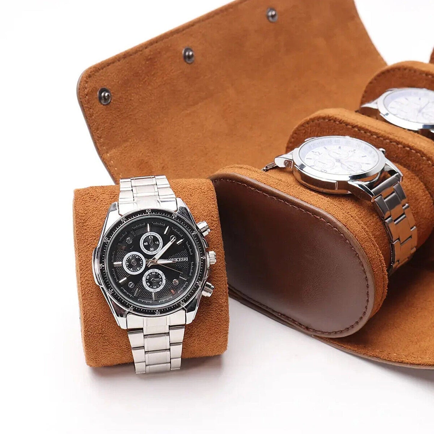Leather Wristwatch Travel Organizer for 3 Watches