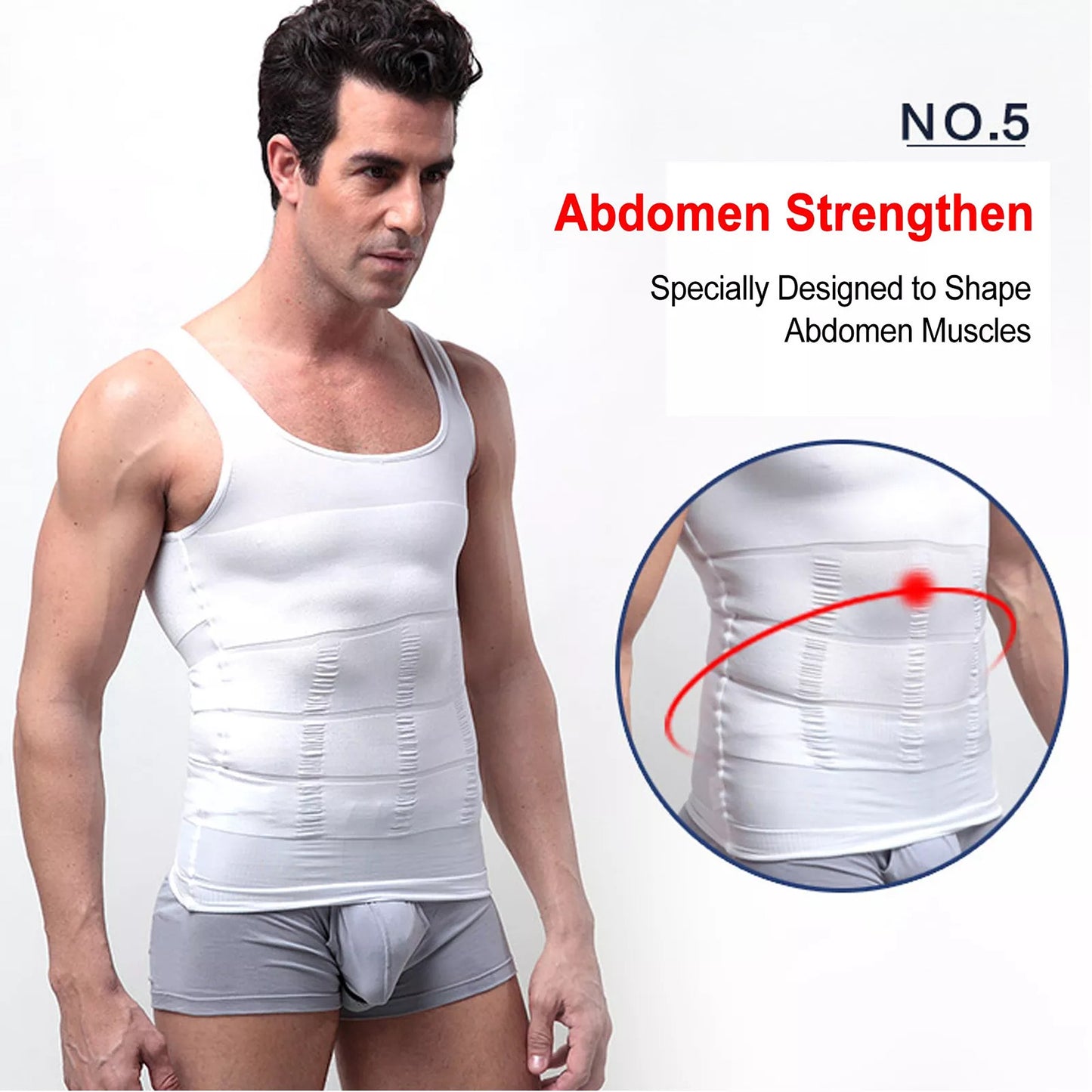 Slim Fit Compression Vest for Men Body Shaper Undershirt - White