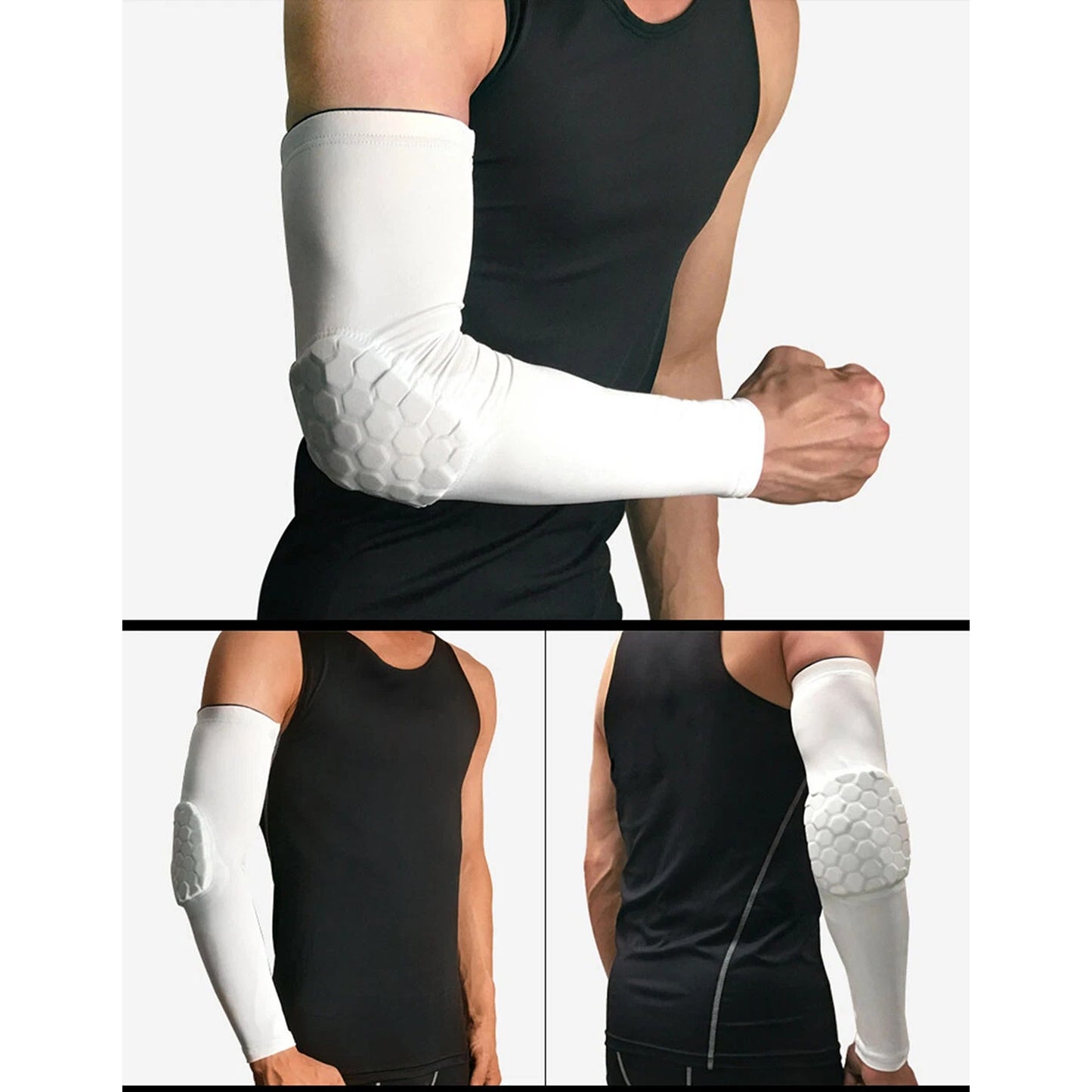 White Sports Elbow Compression Sleeve Arm Guard Support