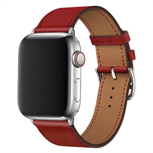 Genuine Leather Strap for Apple Watch Series 8 7 6 5 4 3 SE - Red