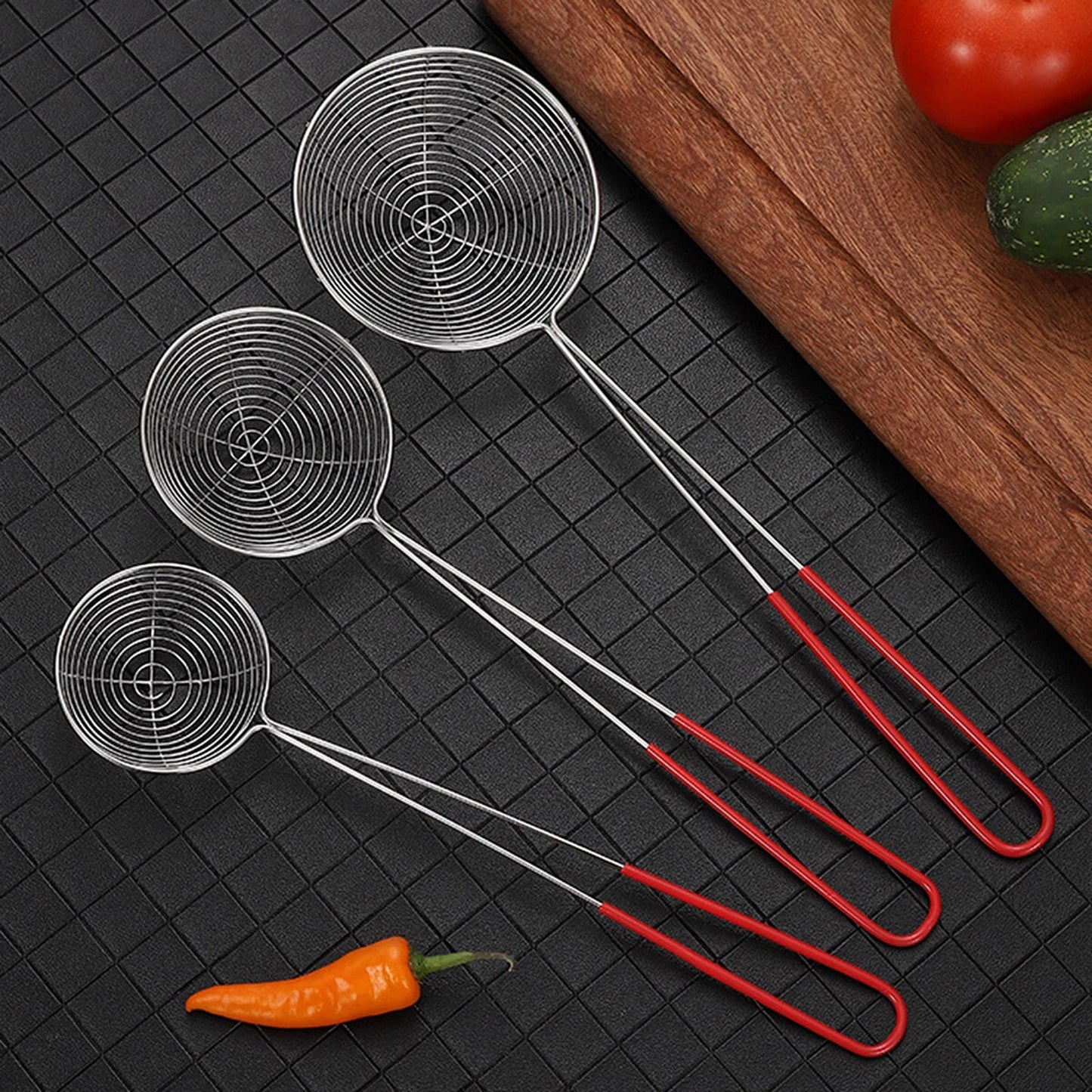 3x Kitchen Slotted Spoon Stainless Steel Filter Strainer for Cooking