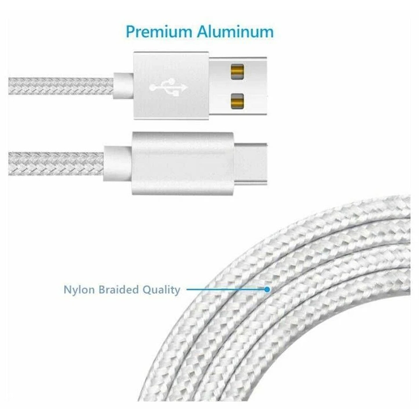 Black Braided USB Type C Data and Charging Cable For Samsung Xiaomi Huawei Oppo