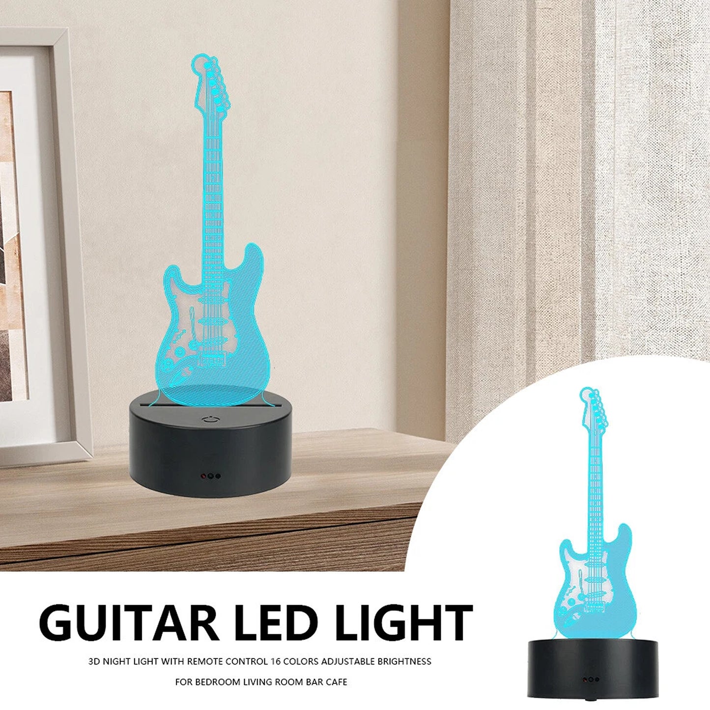 3D Guitar LED Night Light with 16 Colour Gradient and Remote Control