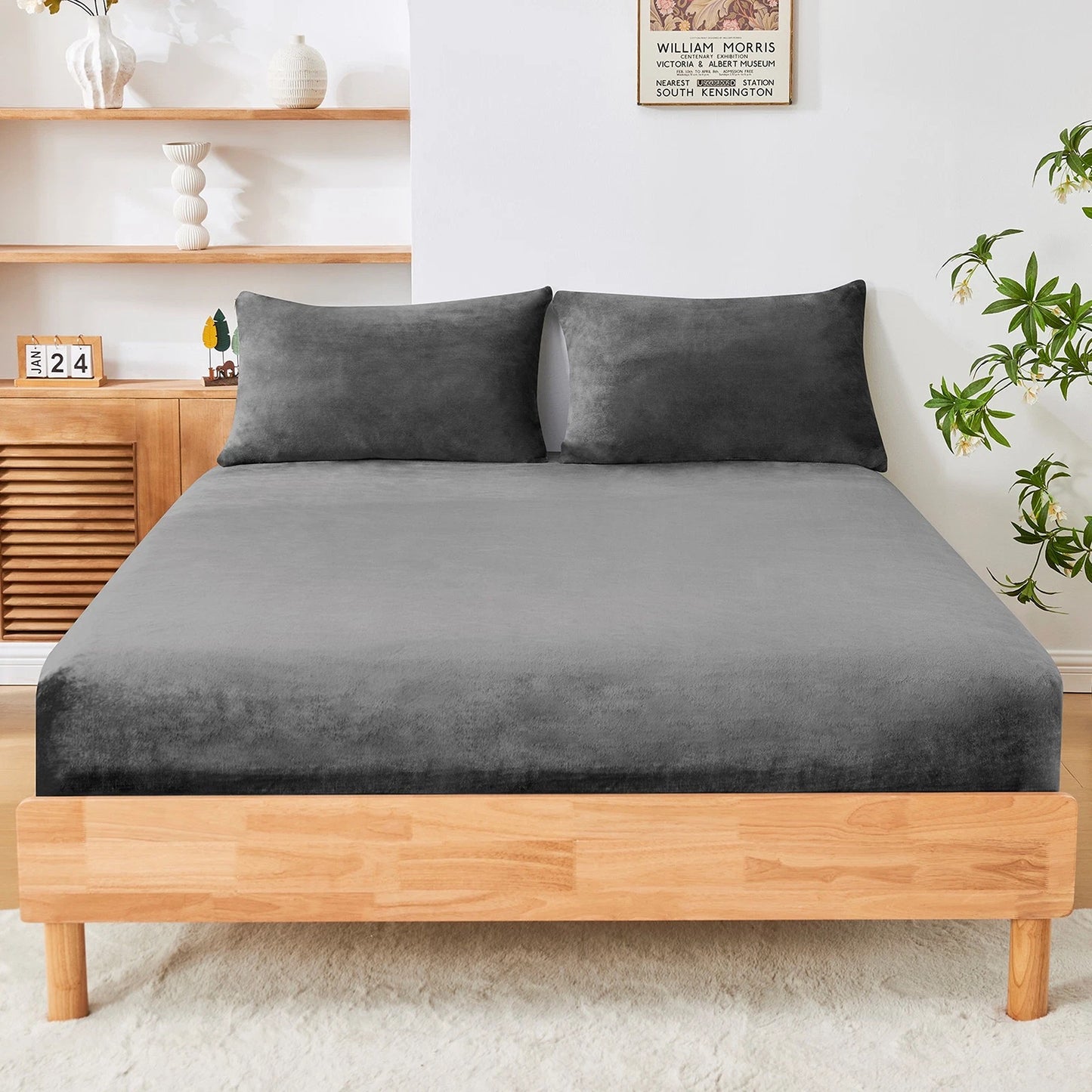 Charcoal Warm Flannelette Fitted Sheet and Pillowcase Set No Flat Sheet