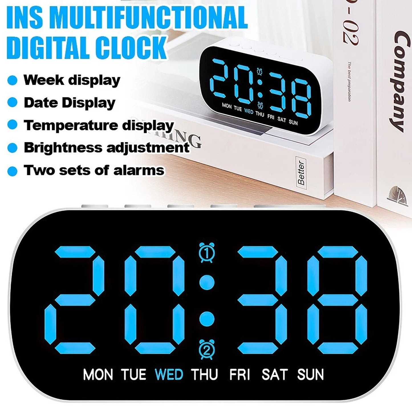 Digital LED Alarm Clock with Dual Alarm and Snooze Function