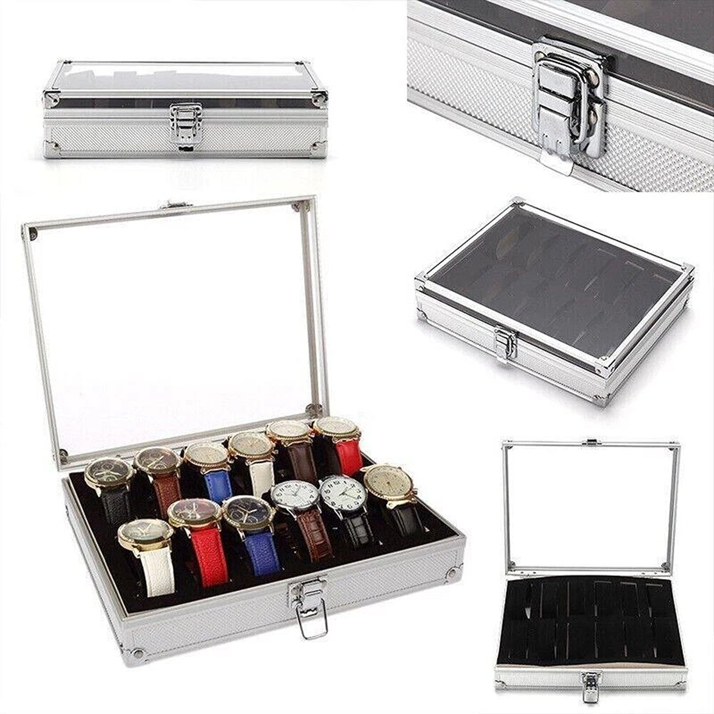 12 Grid Carbon Fiber Aluminum Watch Storage Box