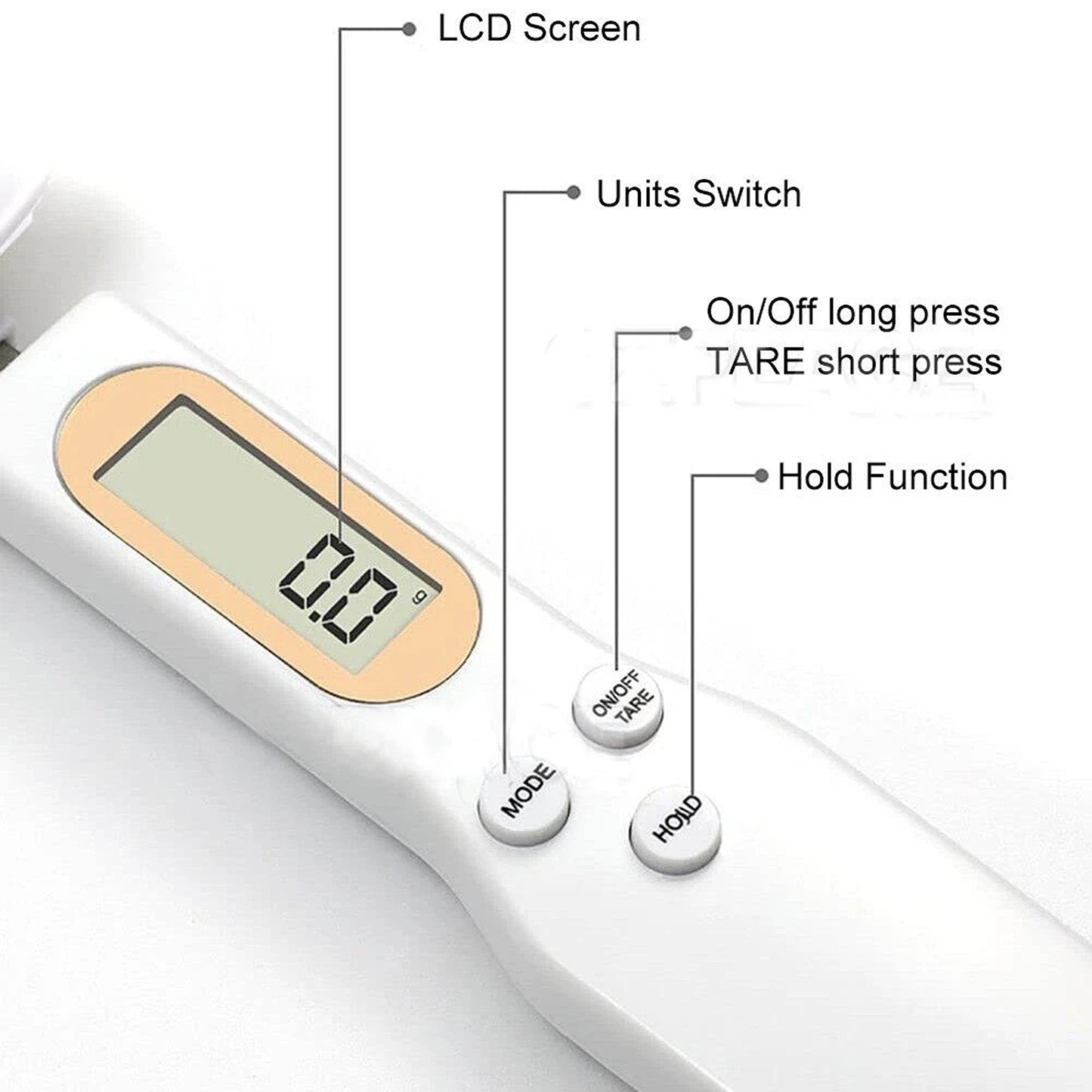 White Digital Measuring Spoon Scale with LCD Display for Kitchen