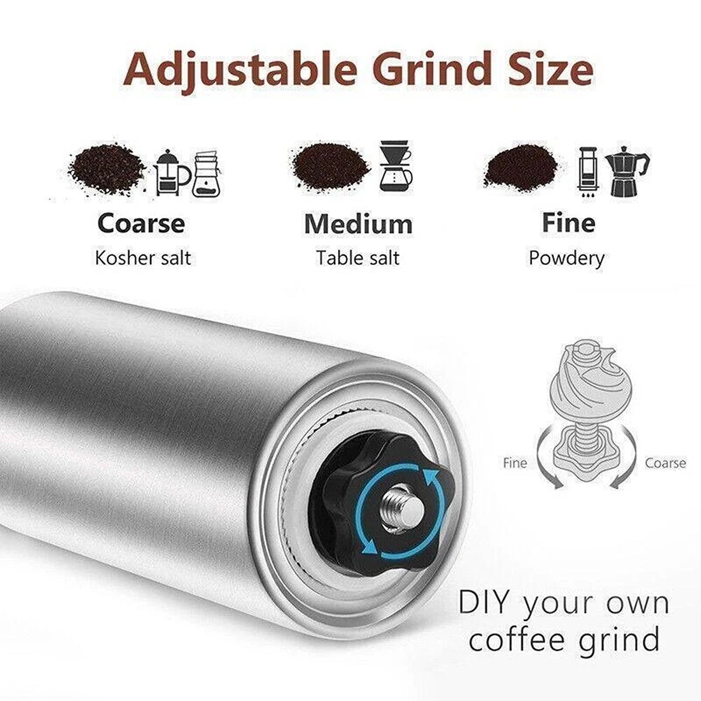 Manual Coffee Bean Grinder with Stainless Steel Body and Ceramic Burr