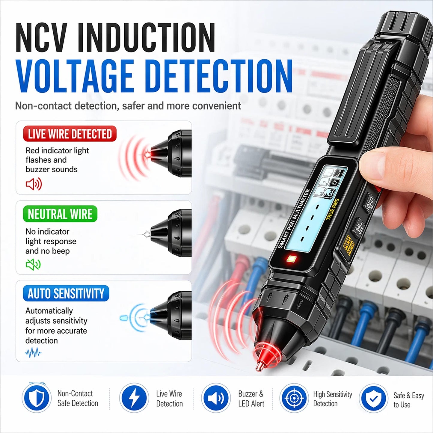 True RMS Pen Multimeter with NCV AC DC Voltage Tester