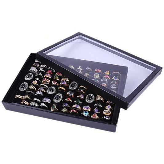 Black 100 Slot Ring and Earring Storage Organizer Case