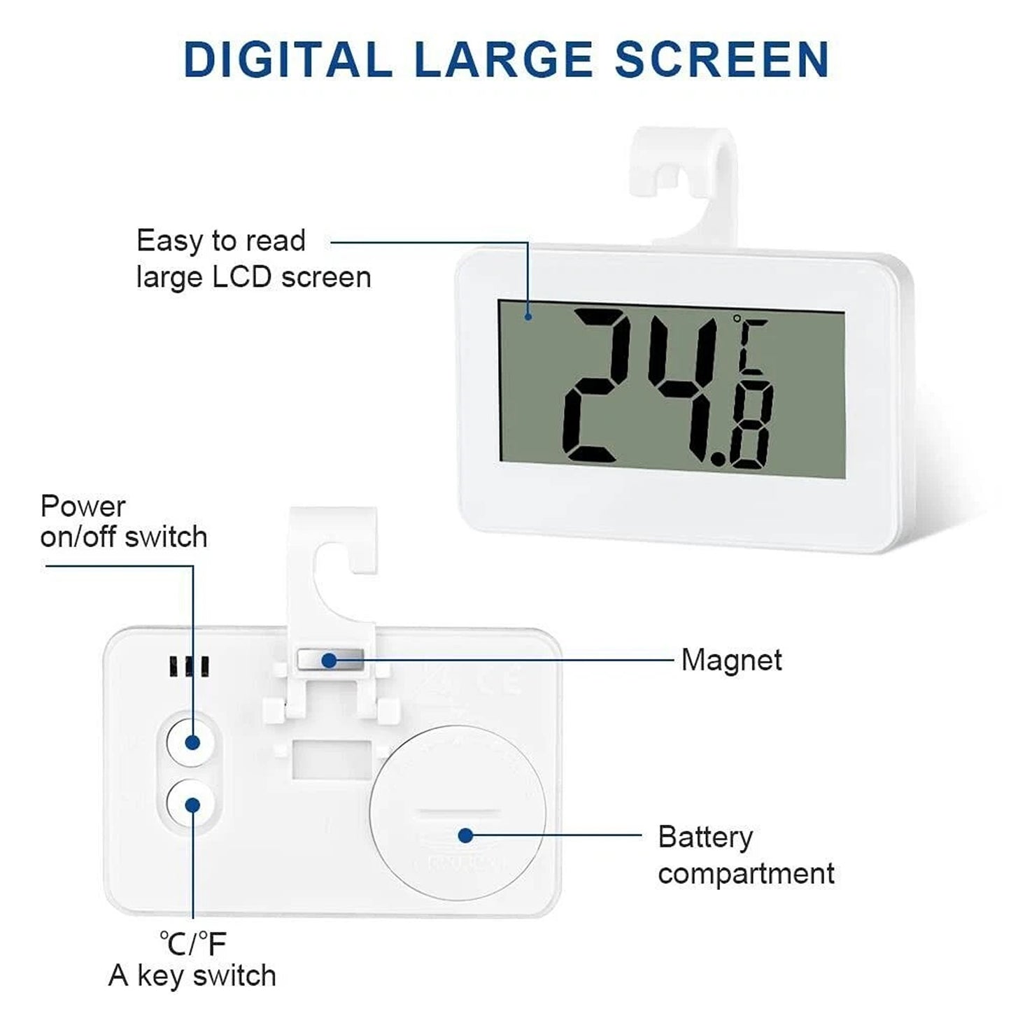 Digital Kitchen Thermometer Waterproof with Hook and Magnet