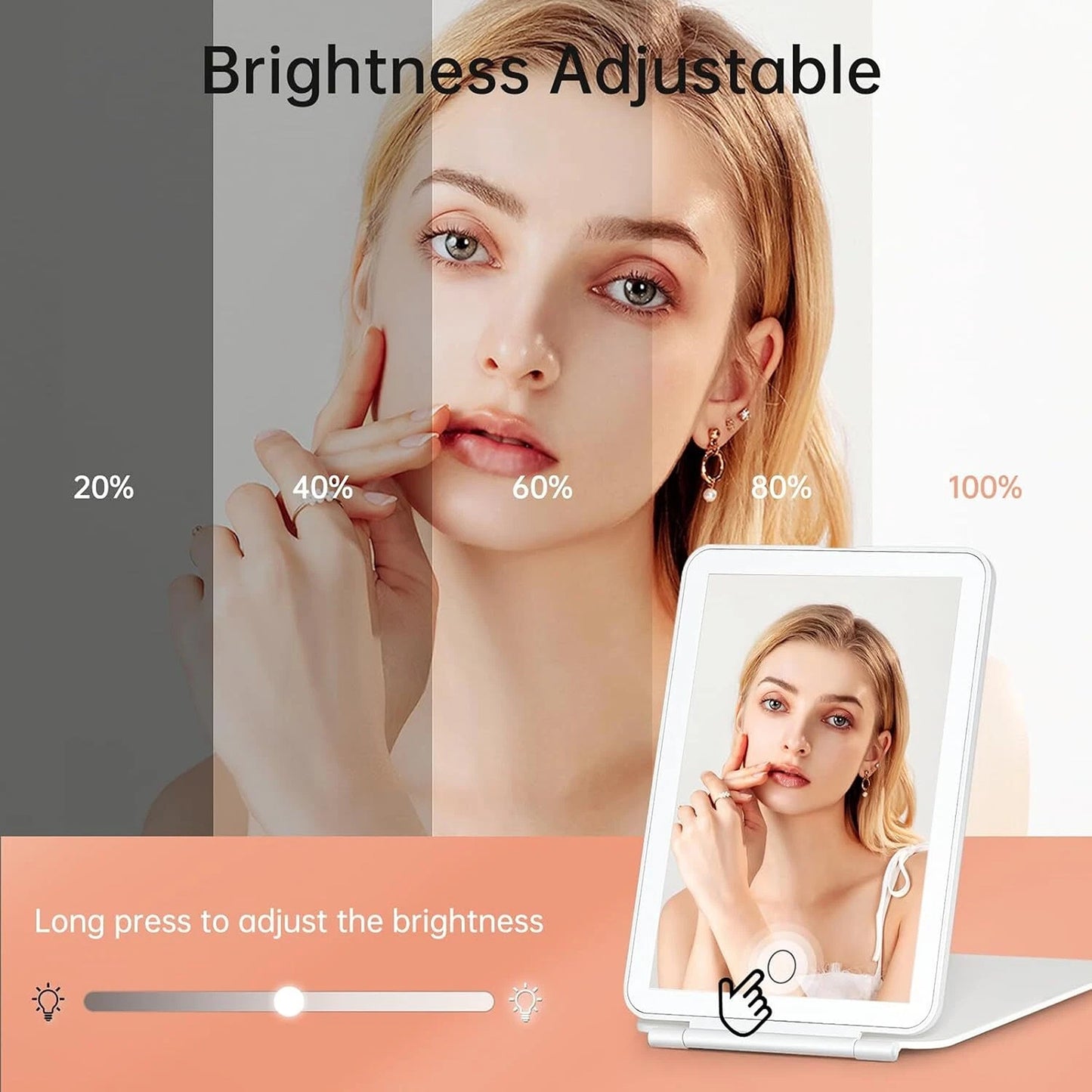 Rechargeable LED Folding Makeup Mirror with USB and Touch Screen