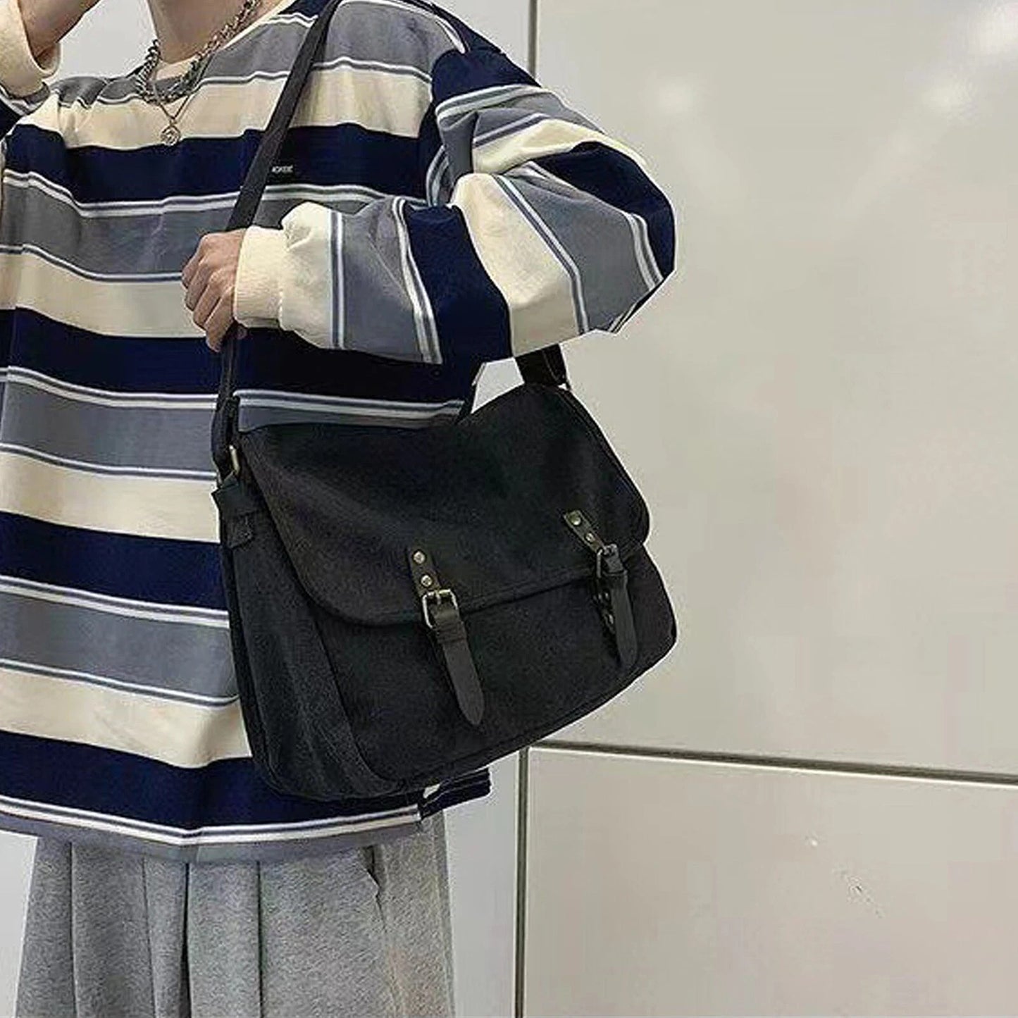 Canvas Shoulder Bag for Men Crossbody Messenger Travel Satchel Haversack
