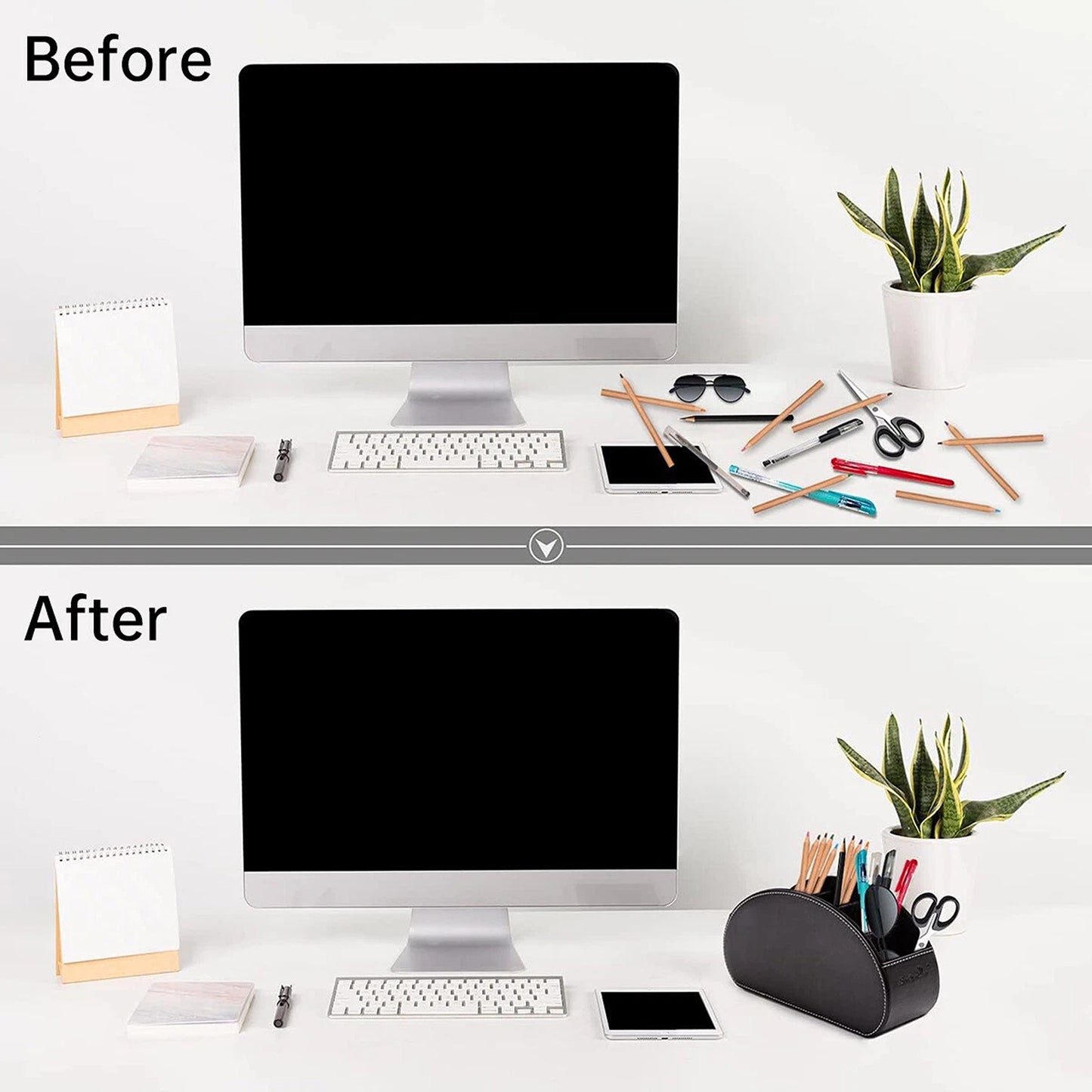 PU Leather Desktop Organizer with Remote Control Holder