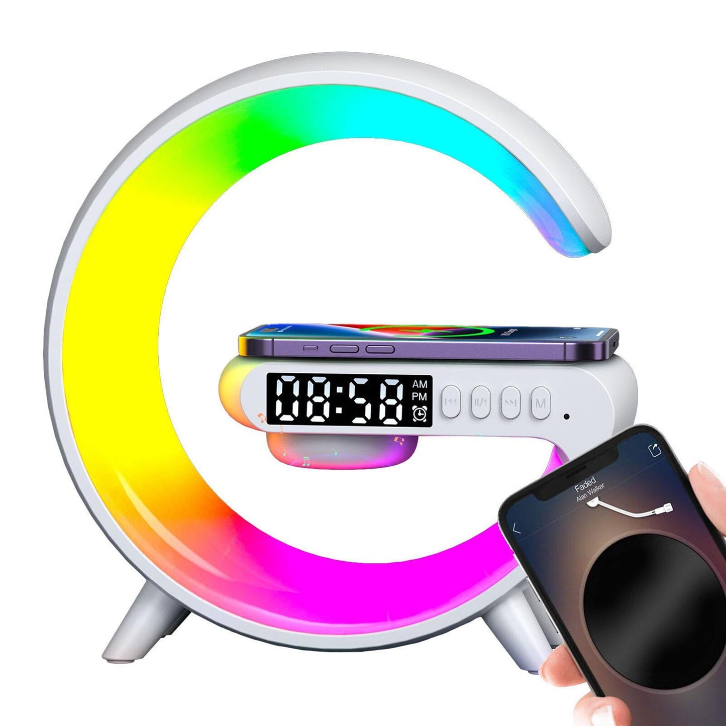 Wireless Charging Alarm Clock LED Night Light Bluetooth Speaker Timer