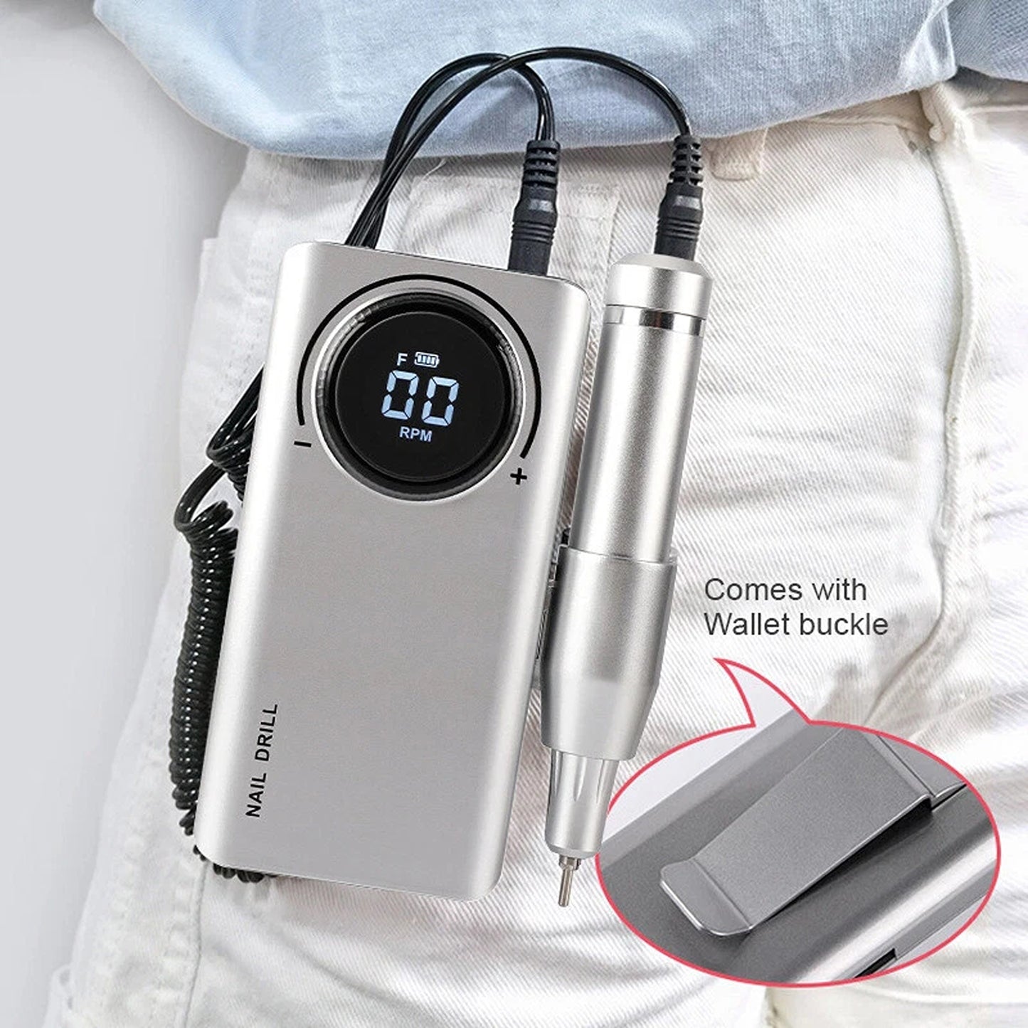 Silver Portable Nail Drill Machine for Manicure and Pedicure 35000RPM