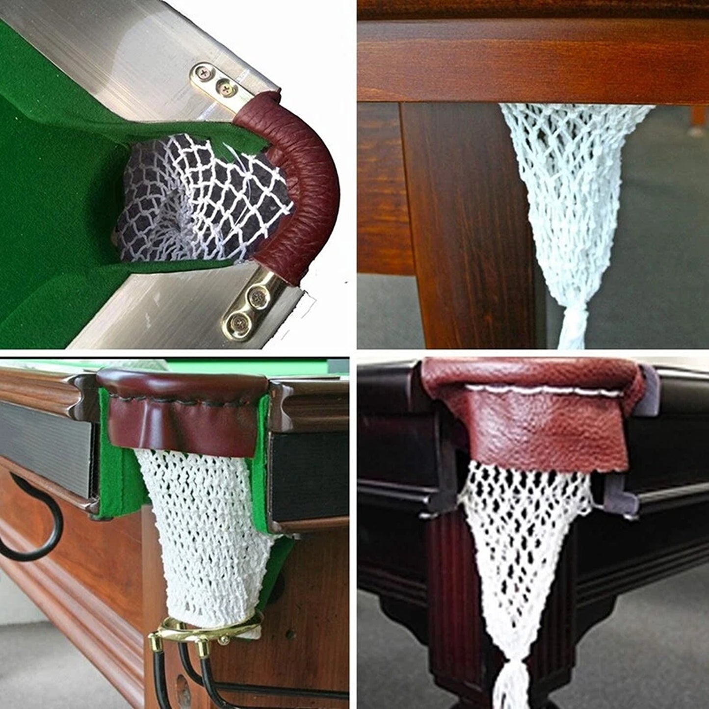 6 Pack Snooker Pool Table Pocket Net and Leather Set