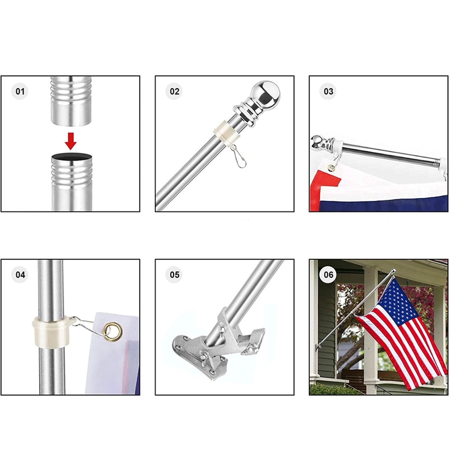 Aluminum Australian Flagpole Kit Holder Set