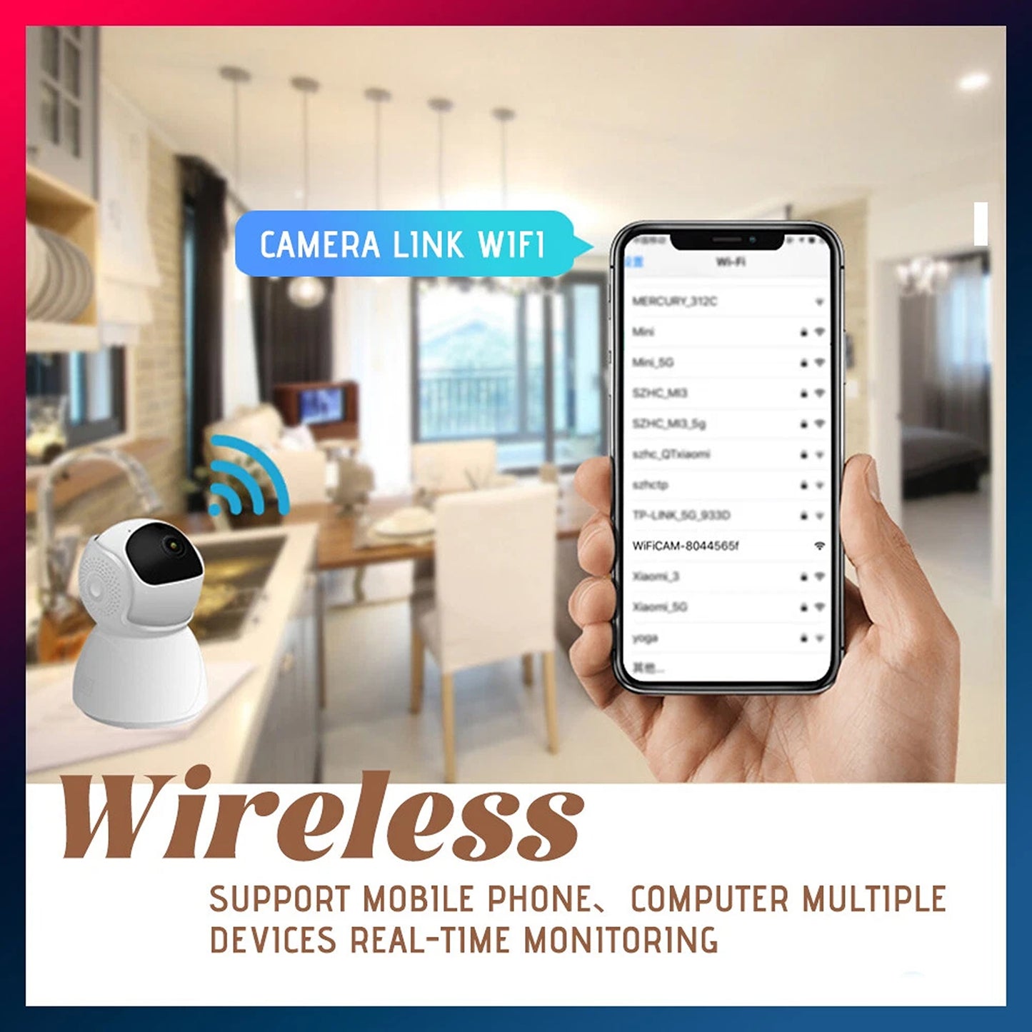 Wireless Home Security Camera System Indoor Outdoor WiFi 360 Degree CCTV