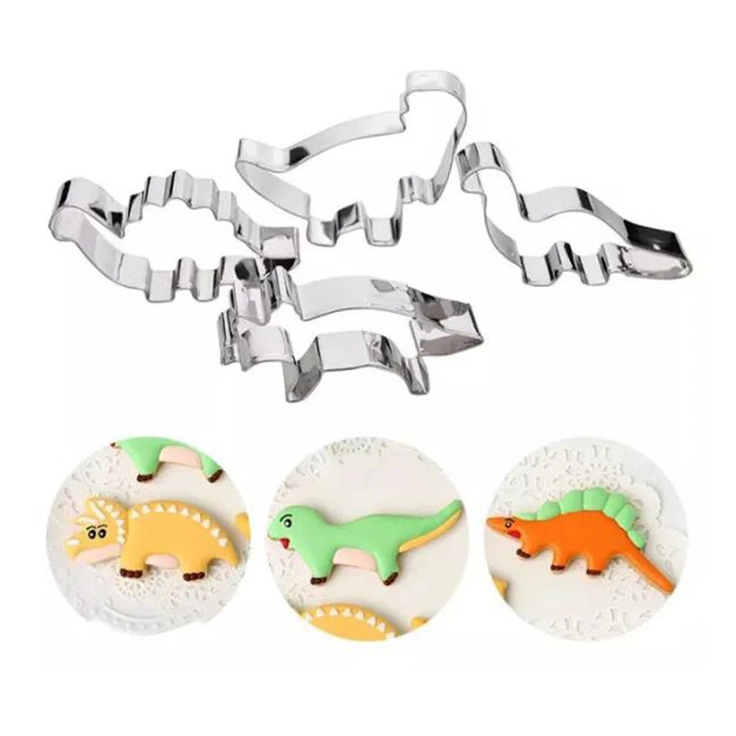 4 Pack Stainless Steel Dinosaur Cookie Cutters for Baking and DIY
