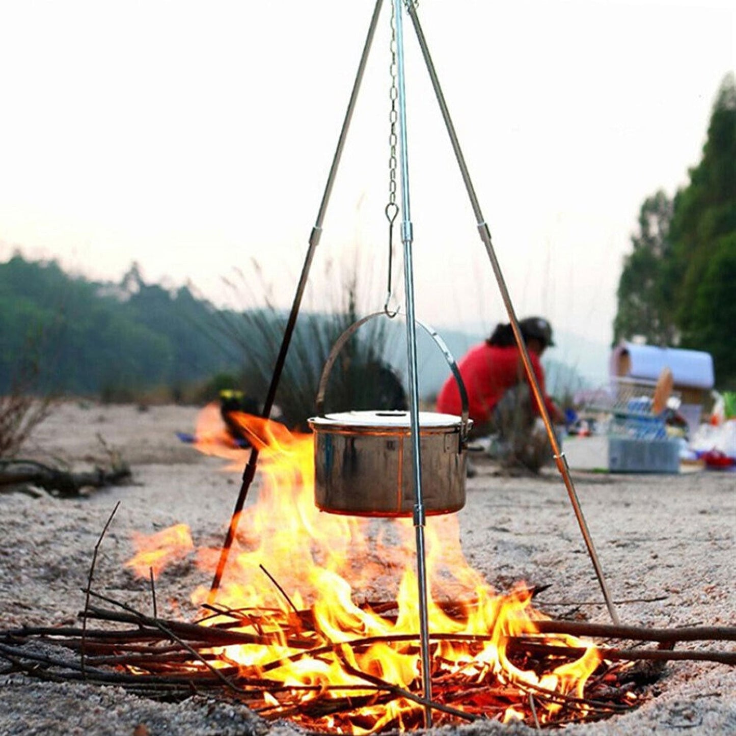 Cast Iron Campfire Cooking Tripod Outdoor Camping Pot Grill
