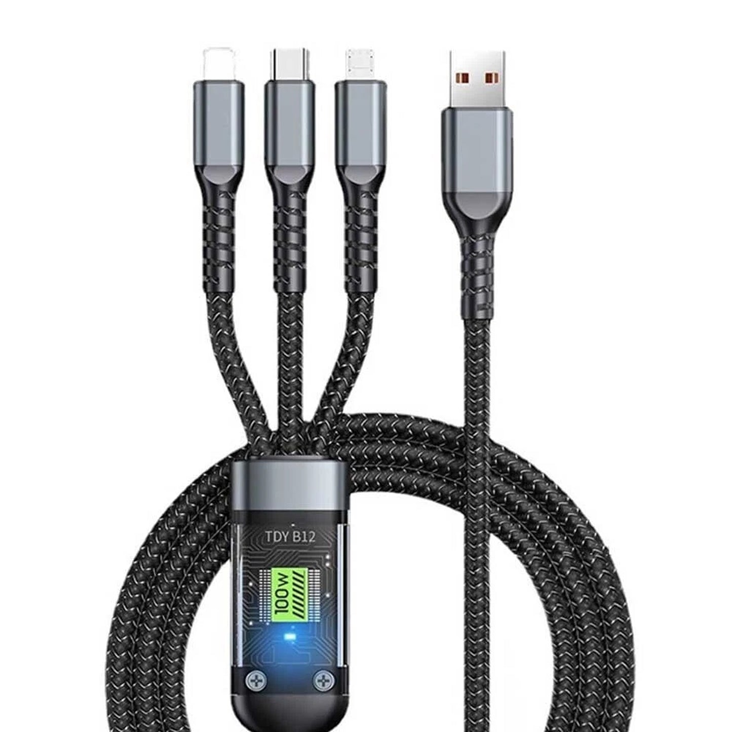 3 in 1 Fast Charging Cable USB Type C iPhone Samsung 100W Braided