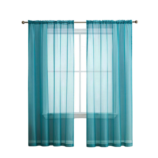 Teal 2 Panel Sheer Organza Voile Curtains Rod Pocket Window Drape 140x213cm