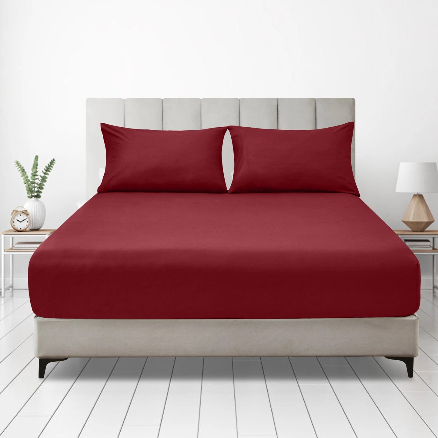 Hotel 2200TC Ultra Soft Fitted Sheet Set with Pillowcases No Flat Sheet - Burgundy
