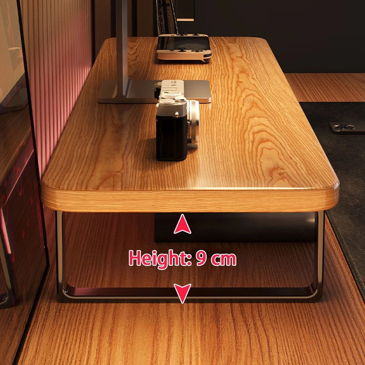 Black Monitor Riser Shelf for Improved Desk Organization