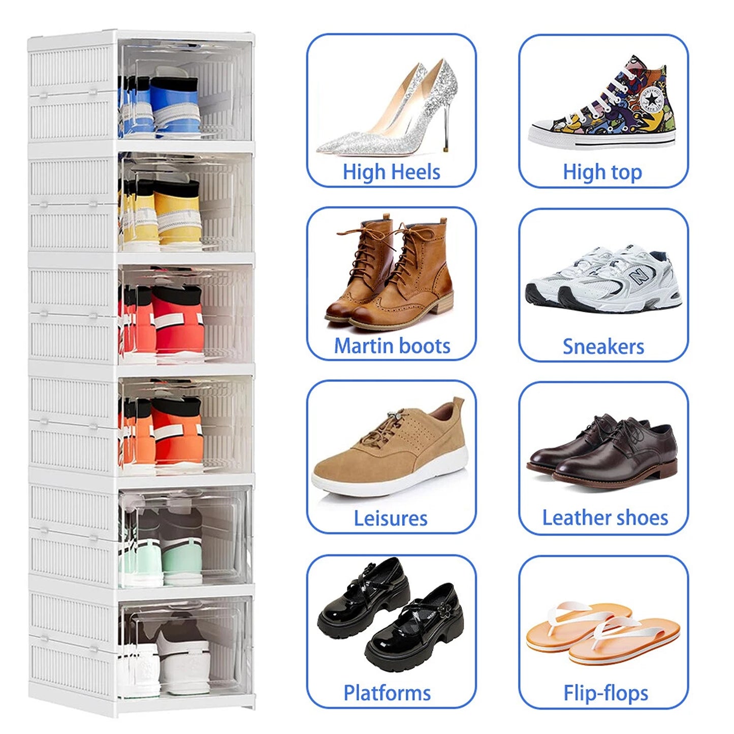 6 Tier Foldable Plastic Shoe Rack Organizer Stackable Closet Storage Shelf