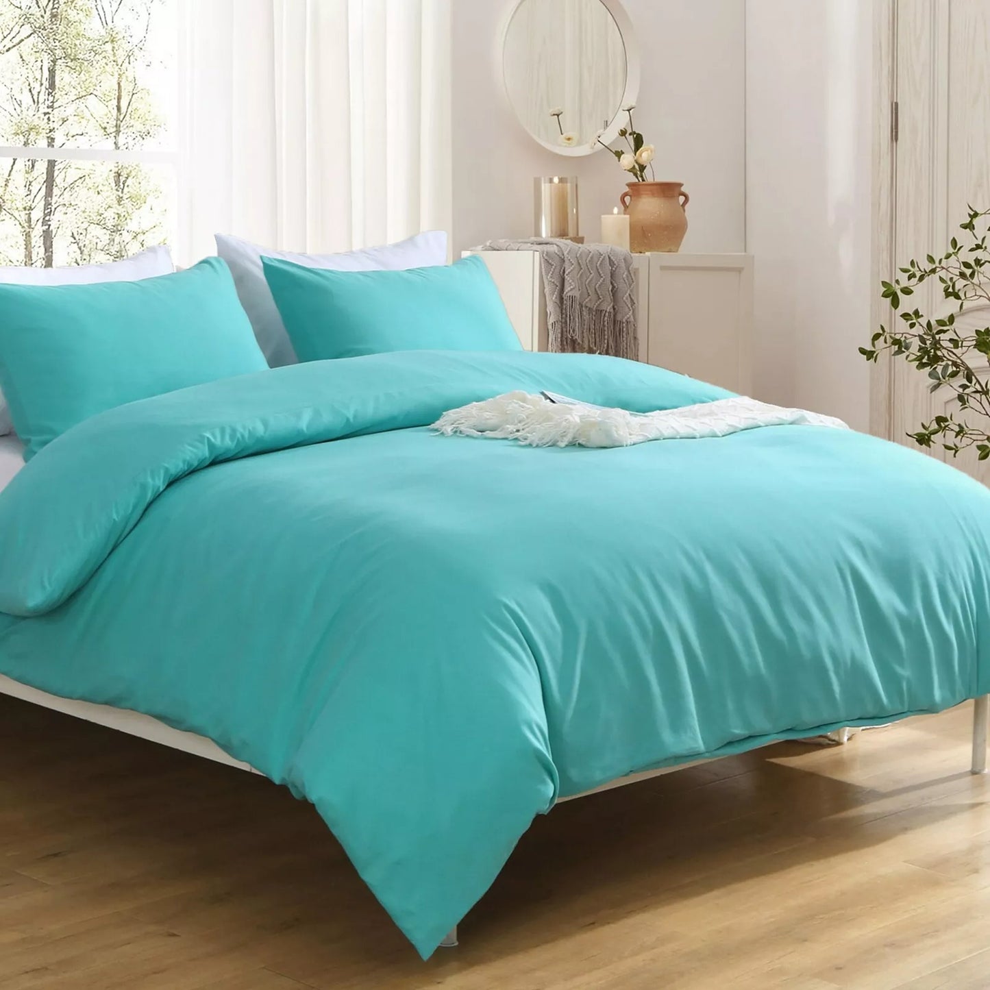 2000TC Soft Quilt Doona Duvet Cover Set Single Queen King Size Bed - Teal