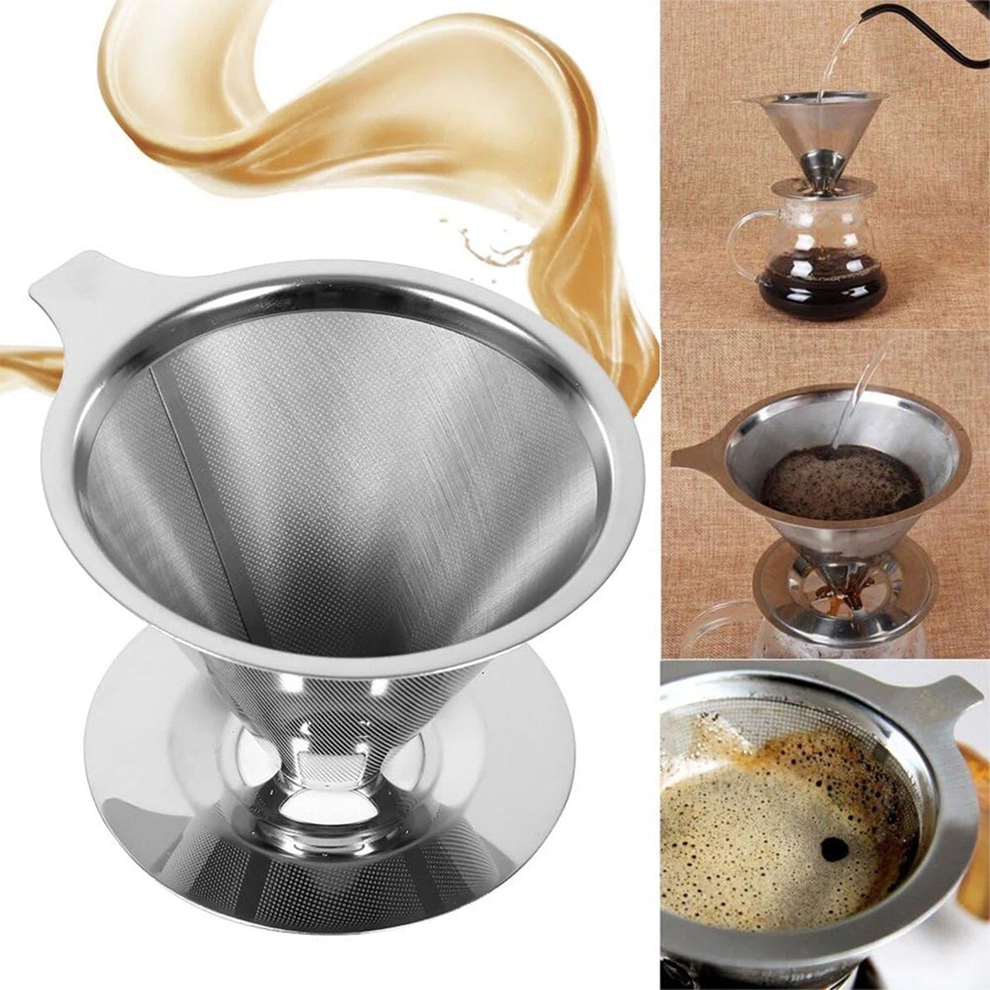 Stainless Steel Double Layer Coffee Filter 600 Mesh Paperless