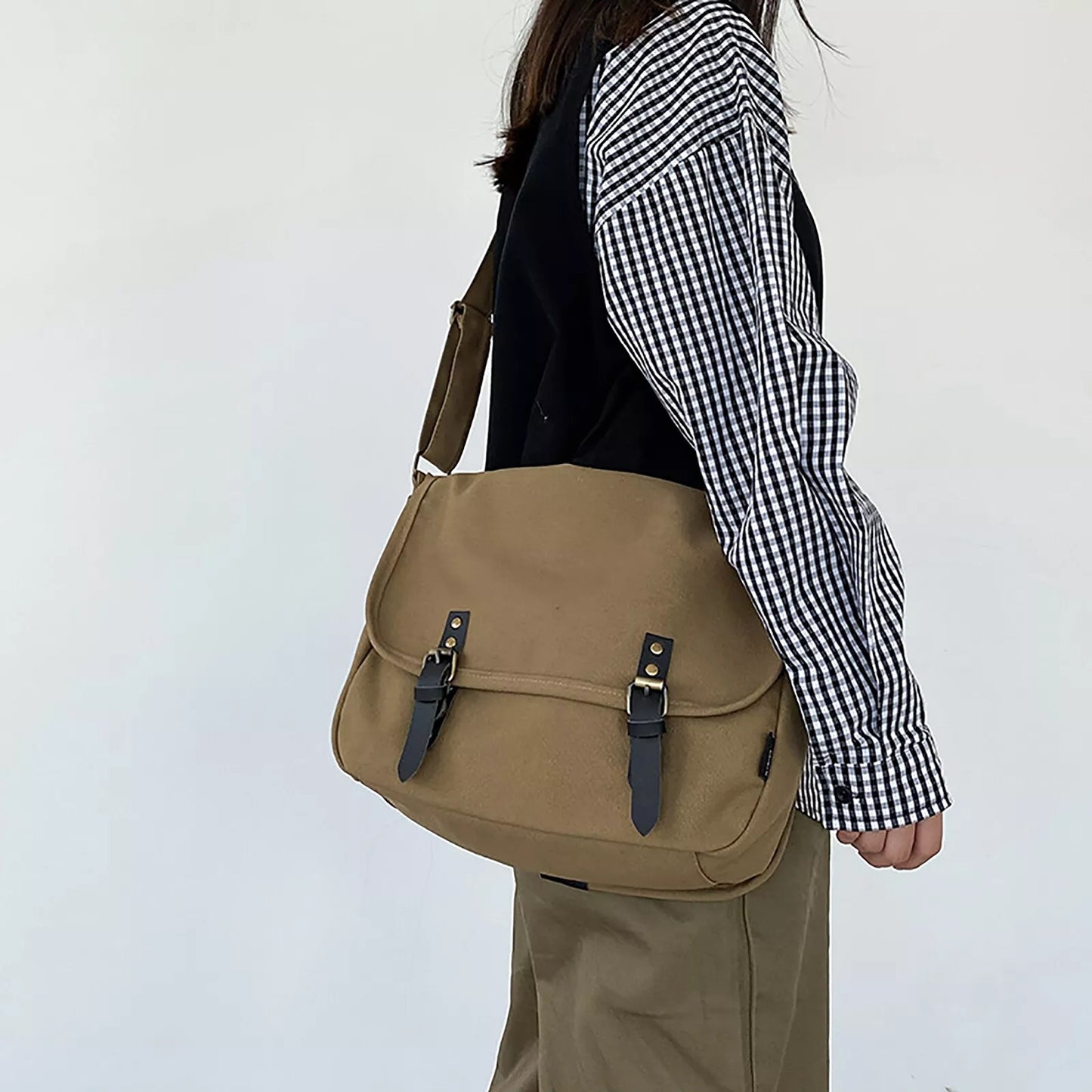 Canvas Shoulder Bag for Men Crossbody Messenger Travel Satchel Haversack