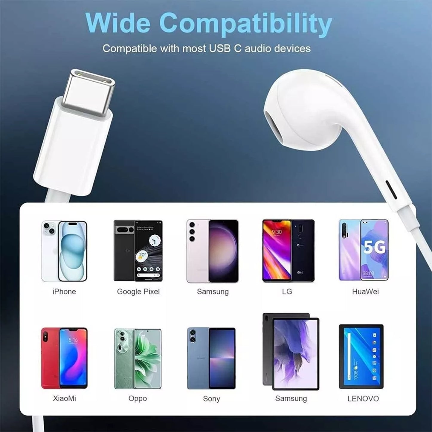 USB Type C Earphones with Mic Compatible with iPhone 15 16 and iPad